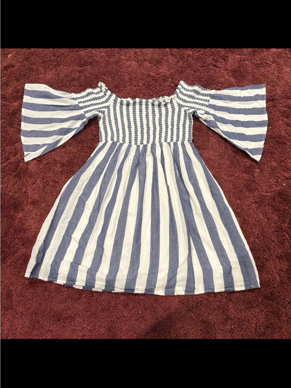 Lucky Brand Blue and White Striped Off-Shoulder Dress